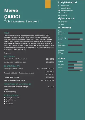 Laboratuvar Teknisyeni Cv Örnekleri cv indir